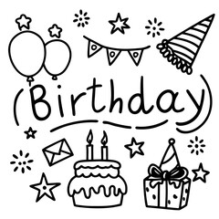 Birthday Bash Line Art Vector Set