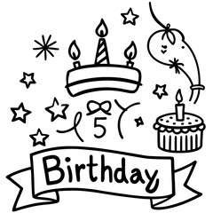Birthday Bash Line Art Vector Set