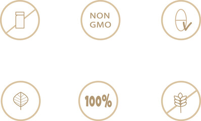 natural products sticker, label, badge and logo.
Ecology icon. golden brown Logo template with green leaves for organic and eco friendly products. Vector illustration