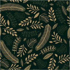 Seamless vector pattern with decorative fir branches, berries and other vegetation
