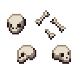Pixel Bones Set. Skeleton Bones Sprites for Game UI and Assets