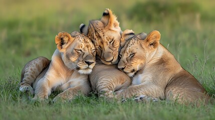 A pride of lions playing together on grassy plains.