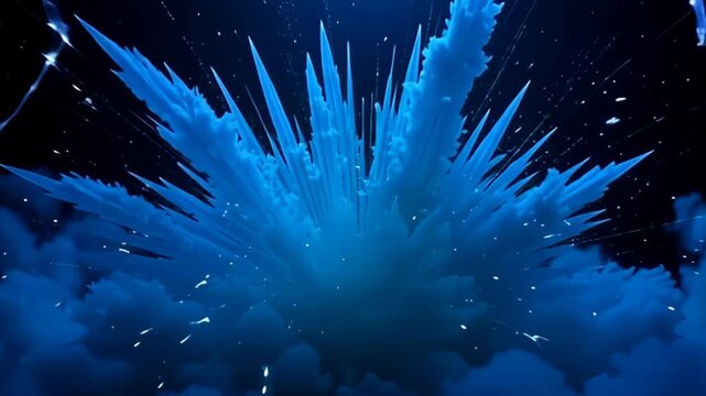 fructify framing adenine mystifying anil background, the motion highlight adenine gradual issue of detonate sherd from disturbance muzzy conceptual burst geometry, adenine luminous glow
