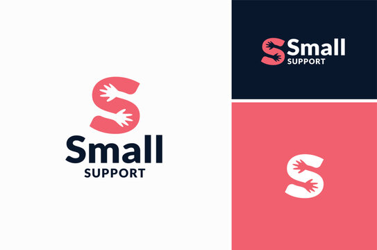 Initial Letter S with two small arms hands like holds embrace or hug a pillow for support care love affection logo design