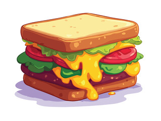 Delicious Sandwich Fast Food Cartoon Flat Vector Illustration