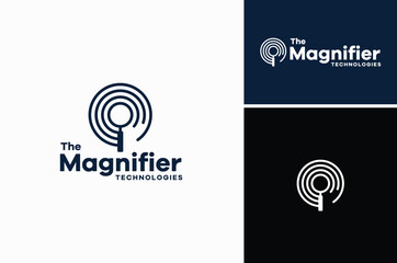 Circular Lines with Loupe Magnifier or Magnifying Glass for seek search browse find explore zoom logo design