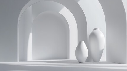 Minimalist white archway with vases