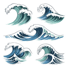 Fototapeta premium Dynamic Ocean Wave Illustrations – Artistic Marine Motion Designs