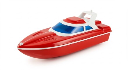 Naklejka premium Bateau jouet rouge vif brillant photo studio eclairage net. AI Generated