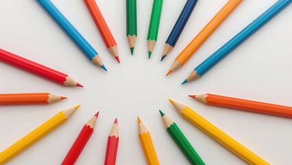 Naklejka premium Array of brightly colored pencils set on a white background