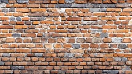 Obraz premium Close-up of a red brick wall with vintage warm tones and detailed surface texture under even lighting.