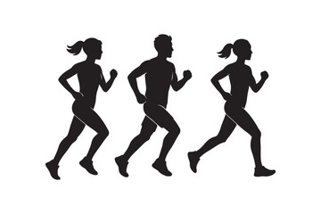 Fototapeta premium Run. Running men and women, vector set of isolated silhouettes