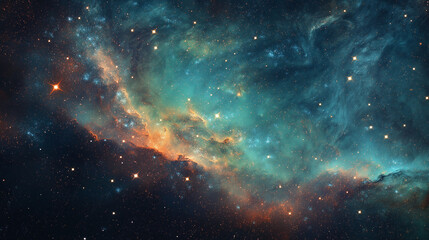 Obraz premium Cosmic Nebula Teal and Orange Interstellar Cloud with Stars