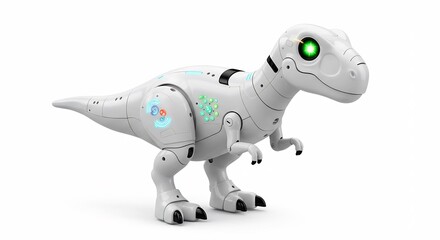 Robot dinosaure blanc lumineux joue joyeusement studio. AI Generated