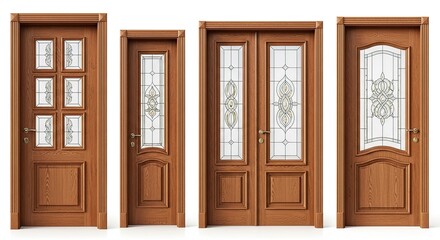Wooden Interior Door Set with Decorative Frosted Glass Panels in Bright Studio
