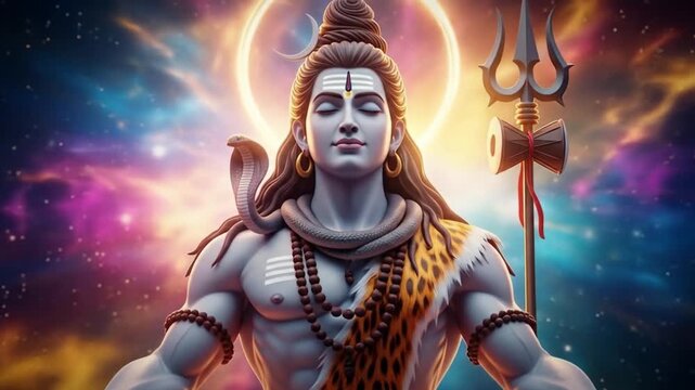 Lord Shiva wallpaper, Divine Being in Deep Meditation Amidst Cosmic Nebula, Embodying Spiritual Enlightenment and Serenity