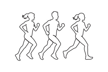 Run. Running men and women, vector set of isolated silhouettes