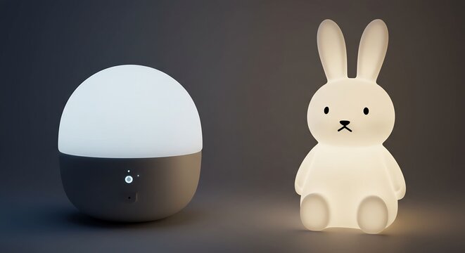Lumi�re douce lapin veilleuse enfant chambre. AI Generated