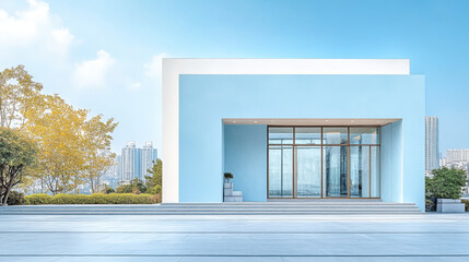 white and blue minimalist architecture