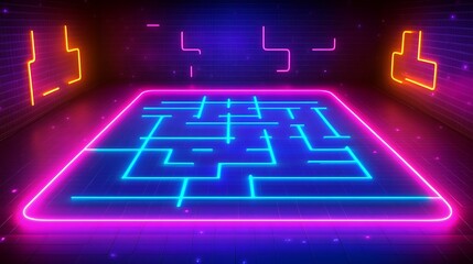 Neon maze in a dark room