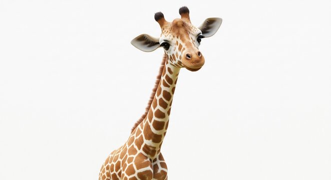 Portrait girafe jeune fond blanc lumi�re douce. AI Generated