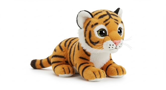 Tigre en peluche adorable pose doucement lumi�re douce. AI Generated