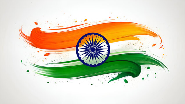 Indian Flag Brush Stroke &ndash; Artistic Tricolor Banner Illustration for Independence and Republic Day