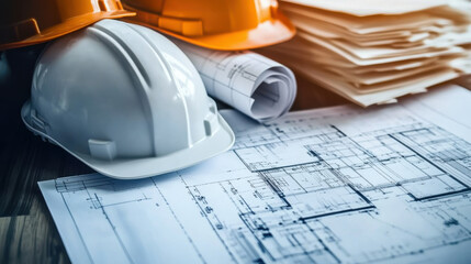 Construction Blueprints and Hard Hats