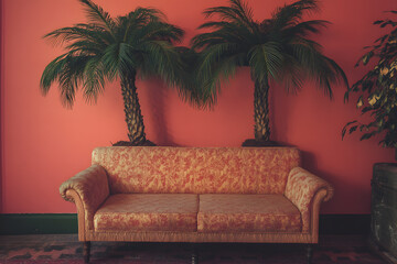 a couch with two palm trees on top of it