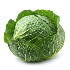 Obraz premium Fresh green cabbage with cut in half isolated on white background