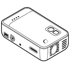 Fototapeta premium Portable short throw projector, a mini device for big images, on a clean white background.