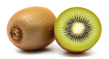 Fototapeta premium Fresh green kiwi fruit, ripe and juicy, isolated on a white background