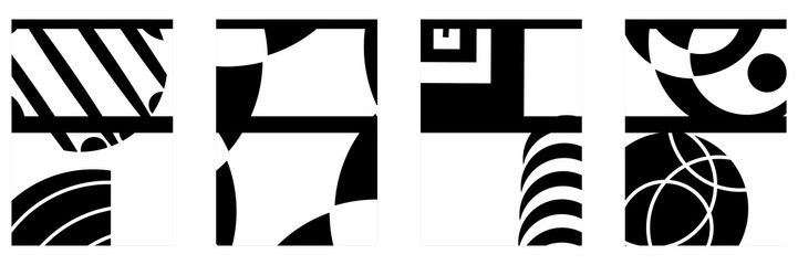 Set of abstract geometric shapes in black and white. 