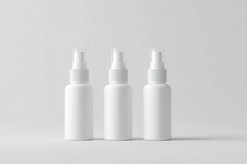 Three blank white spray bottles