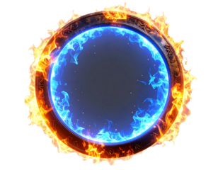Sorcerer’s enchanted fire ring with magical flames, isolated on a transparent background