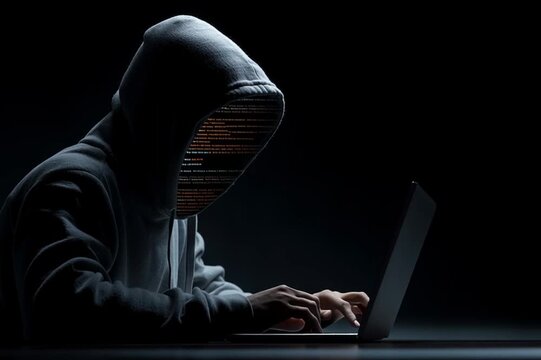 Anonymous Hacker with Code Face in Dark Room
