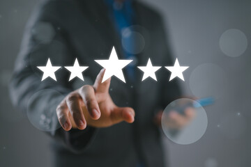 Customer rating and satisfaction survey concept, 5-star bestsellers. Service experience rating...