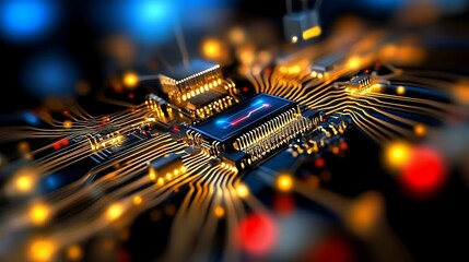 Glowing Circuit Board Intricate Technological Design