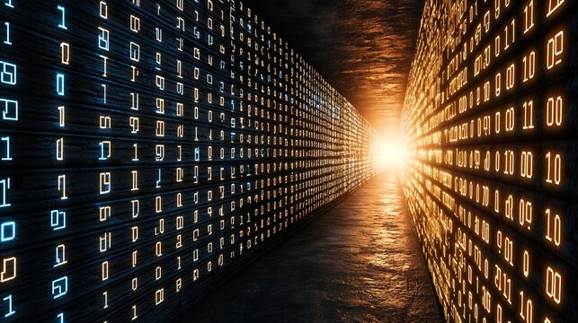 Glowing Binary Code Tunnel Abstract Digital Data Stream