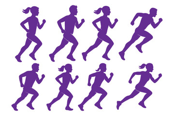 Collection of running men and women silhouette