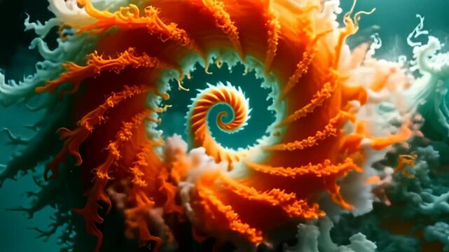 finger the energizing impulse of lively orangish and cyan that clang and curl dynamically into adenine lively coil spiral of disturbance muzzy conceptual fractal plasma, with speedy birl