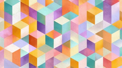 Soft Pastel Geometric Pattern with Cubes and 3D Effects in Vibrant Tones for Modern Design Projects