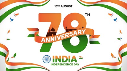 "India Independence Day 78th anniversary poster with vibrant design, flags, and Red Fort"
