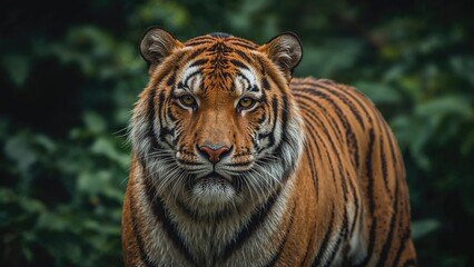 Fototapeta premium Sleek Asian tiger set on a blurred background