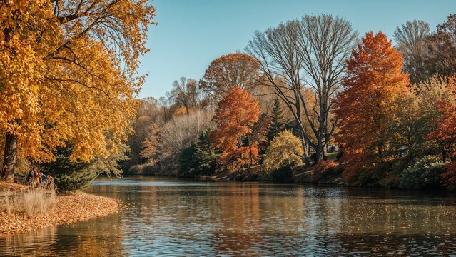 October autumn river view on a clear sunny day