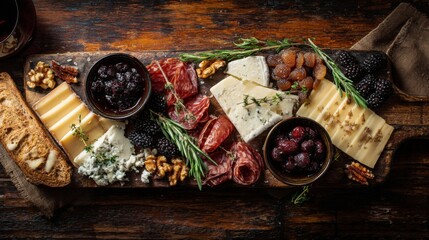 Gourmet Charcuterie Board Featuring Variety of Cheeses, Meats, Fruits, and Nuts for Culinary Delight and Visual Appeal
