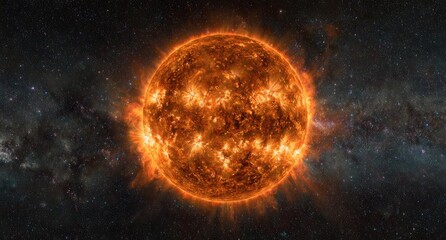 Fiery sun against a cosmic backdrop