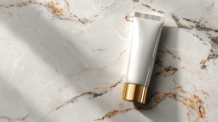 Elegant Cosmetic Tube Mockup on Marble Background Showcasing Luxury and Natural Style for Beauty Products