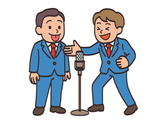 漫才をしている男性お笑いコンビのイラスト素材