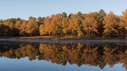 Reflection of colorful autumn trees in a pond